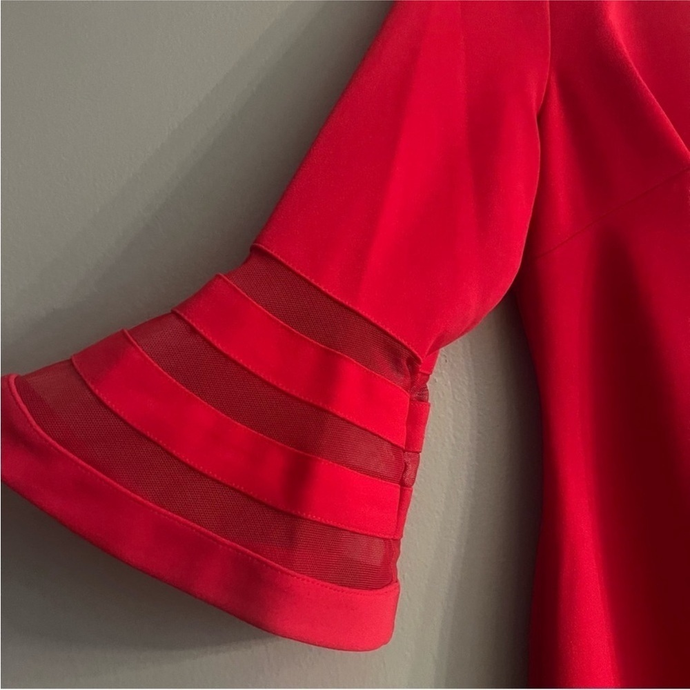 NWT Calvin Klein Mesh Illusion-trim Bell Sleeve Scuba Crepe Sheath Dress Red 18W - Picture 7 of 10